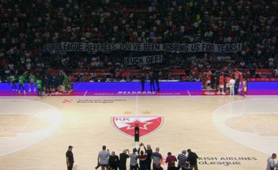 Πανό κατά των διαιτητών της Euroleague από τους οπαδούς του Ερυθρού Αστέρα! (photo)